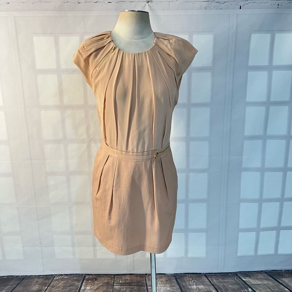 Maje blush pink silk cap sleeve zipper detail sheath dress size 1 or US small